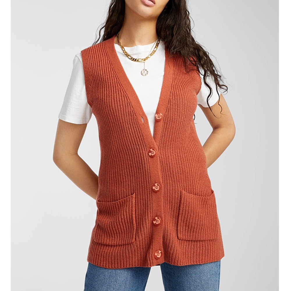 Copper brown ribbed button-up V-neck sweater vest NWT